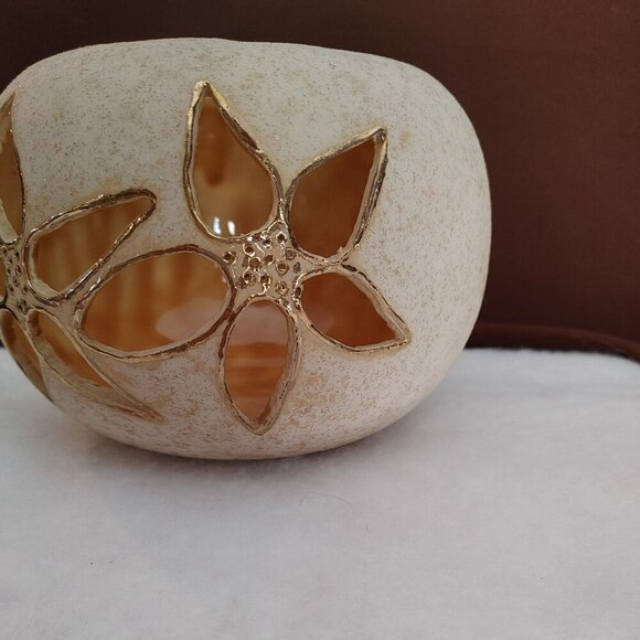 Ivory and Gold Floral Ceramic Vase - Picture 3 of 8